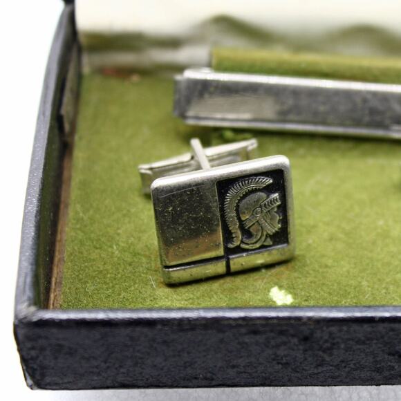 Vintage Motif Parisienne 300 Silver Tone Cuff Links and Tie Bar Set Original Box - Picture 4 of 10
